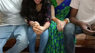 Hot Indian Desi wife shared husband friends group sex film